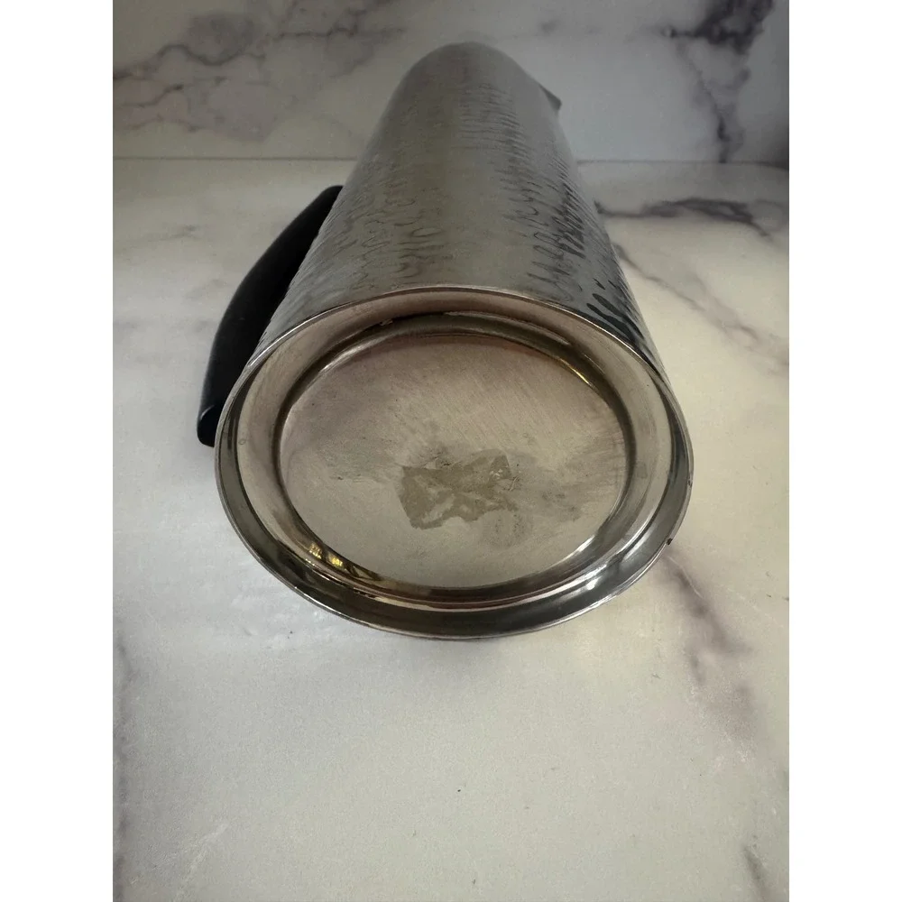 Vintage Hammered Stainless Steel Water Pitcher MCM Tall Ice Lip Black Handle‎
